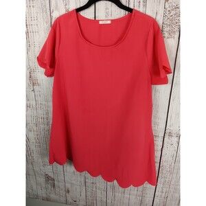 12pm by Mon Ami Women’s Blouse Top Small Coral Red Sheer Summer